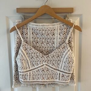 White crochet crop top and mini skirt